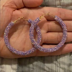 Purple glitter hoop earrings